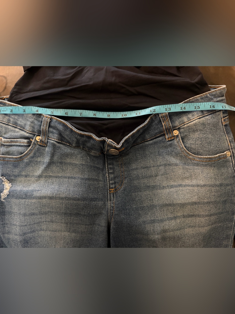 Time and Tru Distressed Maternity w/Panel Dark Blue Boyfriend Jeans. Sz 12/14 - Picture 4 of 4